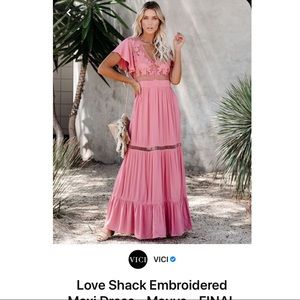 Love Shack Embroidered Maxi Dress-Mauve Small